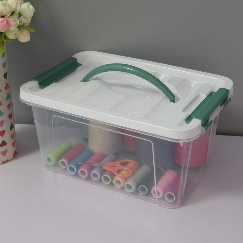 Gloreen 6 Quart Clear Storage Bins with Lid and Green Handle, Multipurpose Stackable Plastic Storage Latches Box/Containers, Set of 2 - Image 3